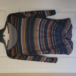 Women's Quarter sleeve shirt. Multi color Striped. Large.